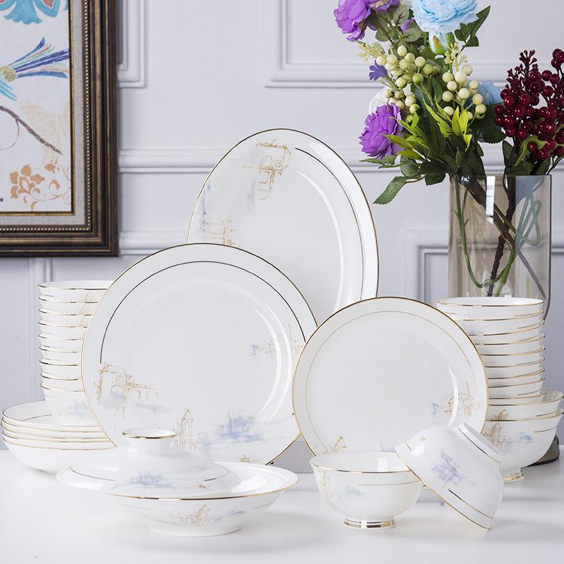 tableware suit wholesale jingdezhen tableware 60 head palace home bone china european style tableware bowl dish suit printing details Picture