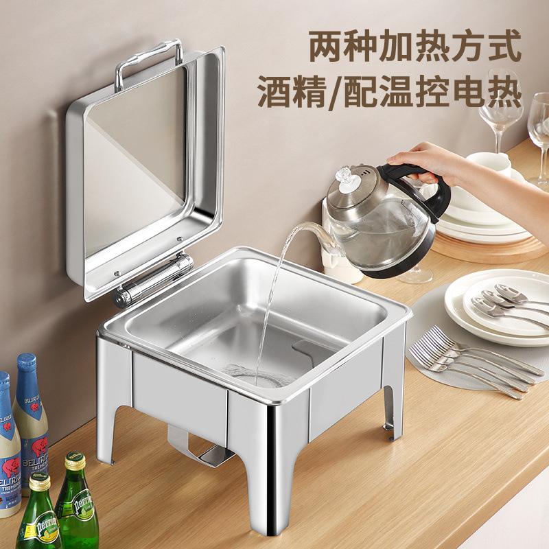 cross-border supply thick stainless steel buffet stove visual transparent flip hotel tableware breakfast alcohol heating cloth Specification drawing
