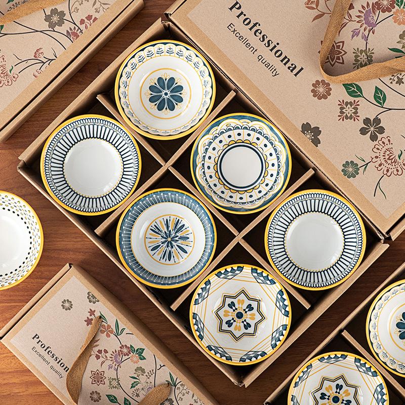 cross-border ceramic cutlery bowl and plates chopsticks package gift box real estate opening gifts rice bowl and plates tableware can be customized logo full figure