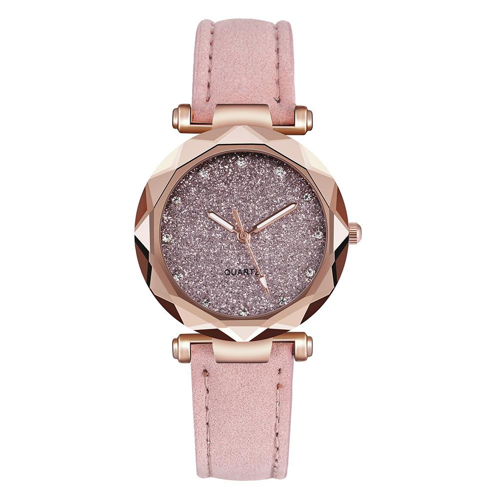 Foreign Trade New Starry Sky Silver Pink Surface Watch Women's Frosted Belt Quartz Watch Watch One Piece Dropshipping Wholesale