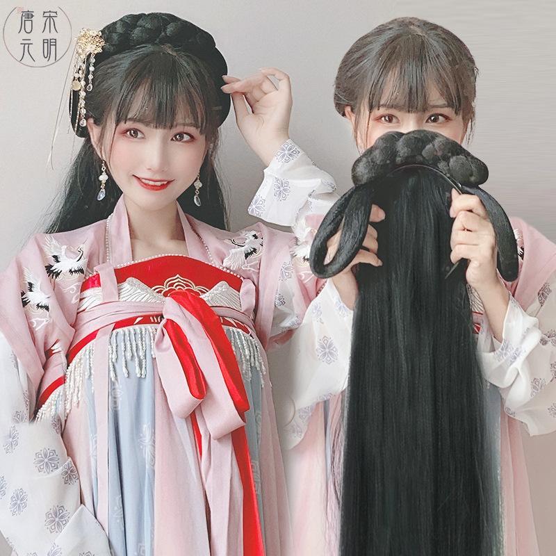 hanfu wig one-piece hair bag hanfu headband bun female hairstyle full-head wig ancient costume style modeling pad hair