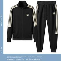 middle-aged and elderly sportswear men's sweatshirt and sweatpants suit casual sportswear jacket three bars running suit plus-sized plus