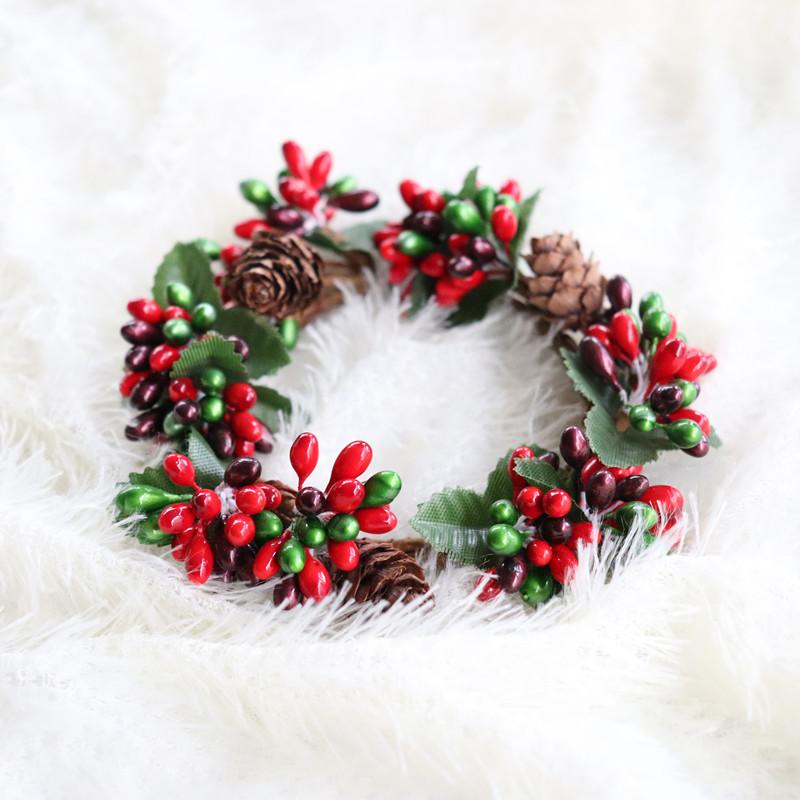 emulational decoration christmas garland real and fake pine cone creative home candle ring decoration surface beads diy decoration garland