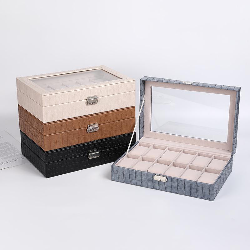 Large Capacity Flip Storage Box Simple Fashion PU Leather Jewelry Box Compartment Ring Earrings Jewelry Box