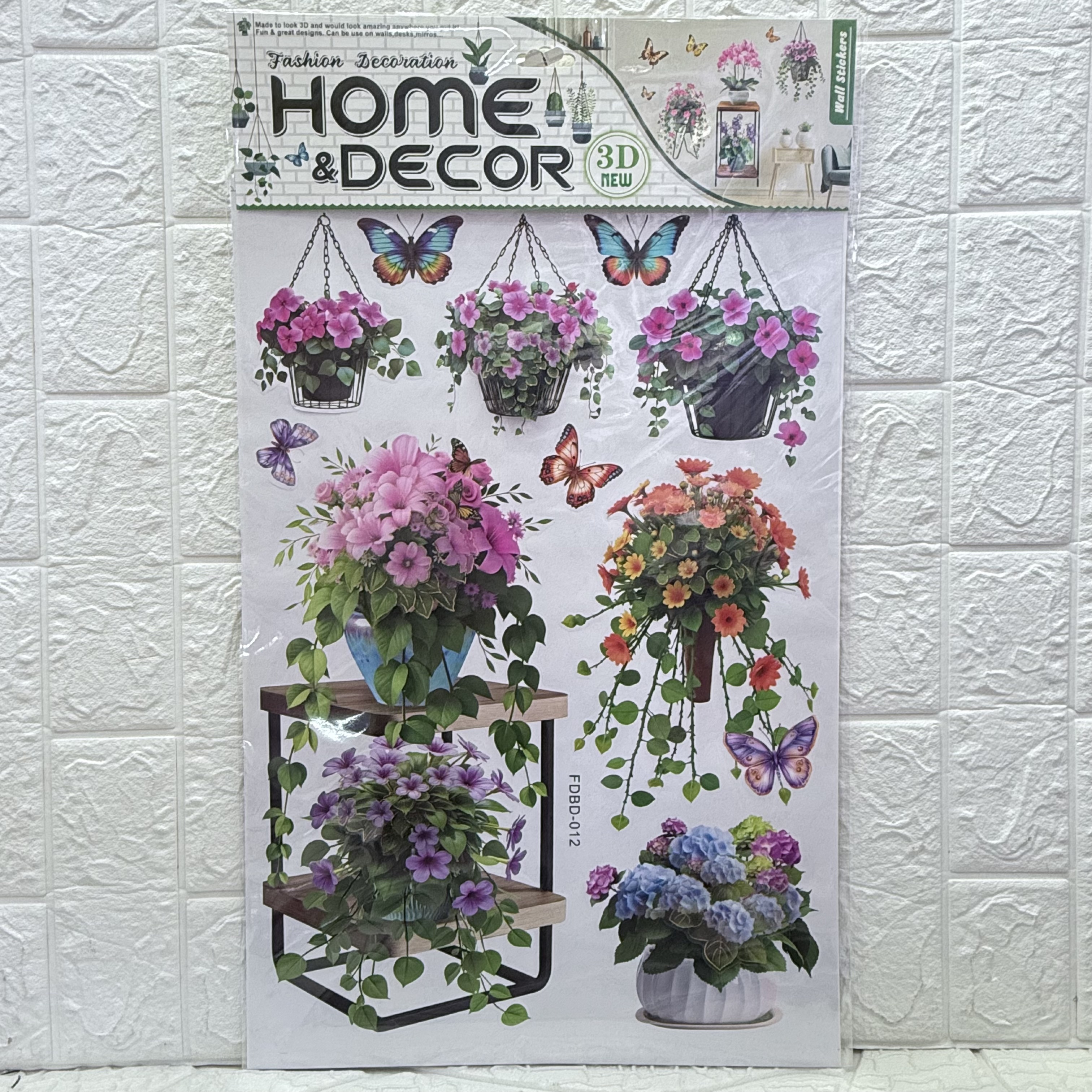 Artificial plant potted plant wall sticker series, three-dimensional handcrafted layer stickers, living room decoration, wooden frame, vase and potted plant Specification image