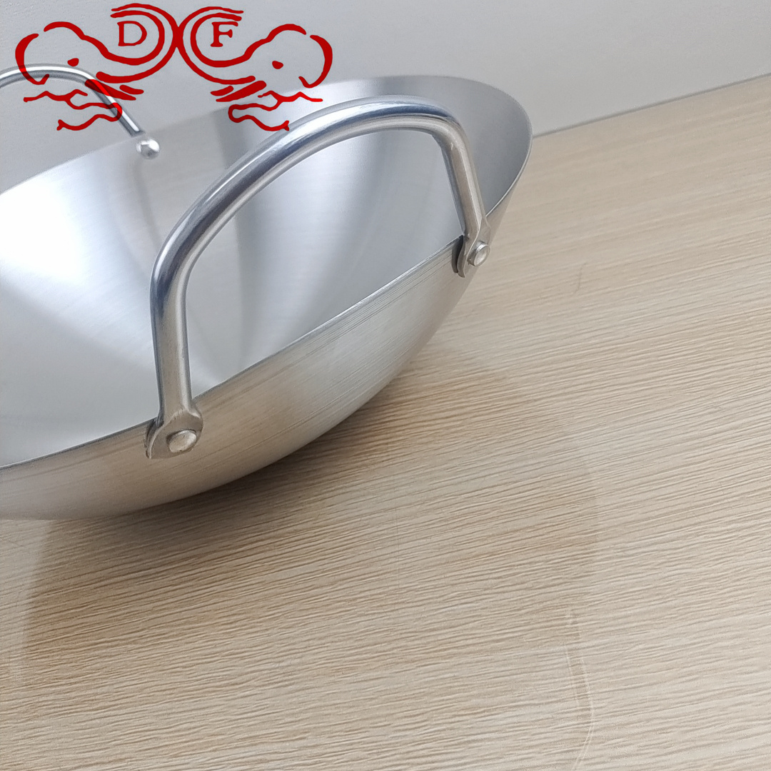 DF68793 stainless steel wok, single handle, double ear, uncoated, household stir-frying bowl, hotel chef's wok, roadside hot pot, DF TRADINGHOUSE Specification image