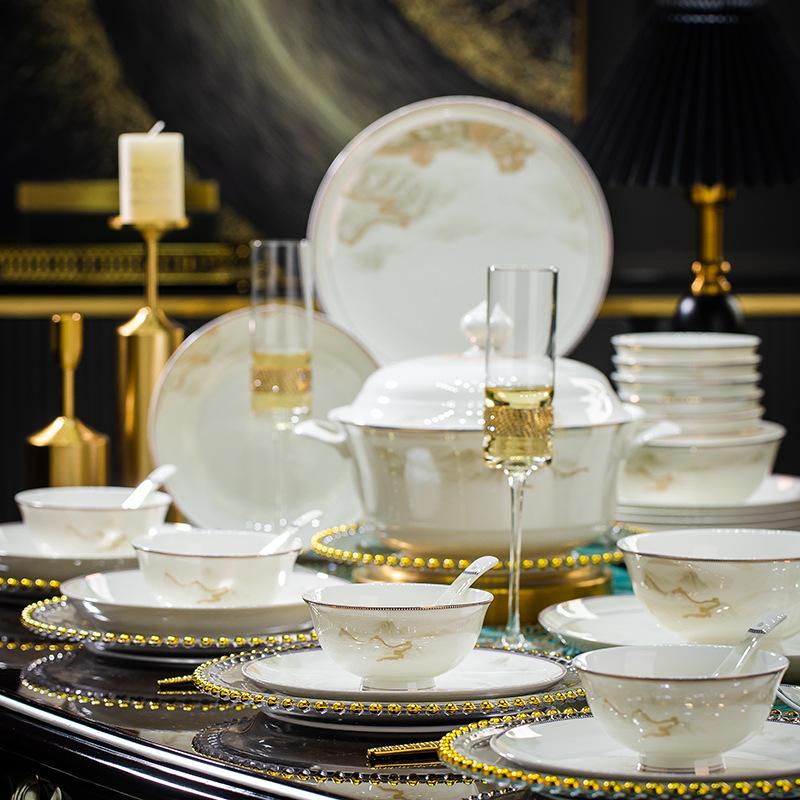 ceramic bowls, dishes and plates free combination full set gift wholesale jingdezhen bone china tableware large bowl small bowl noodle bowl full figure