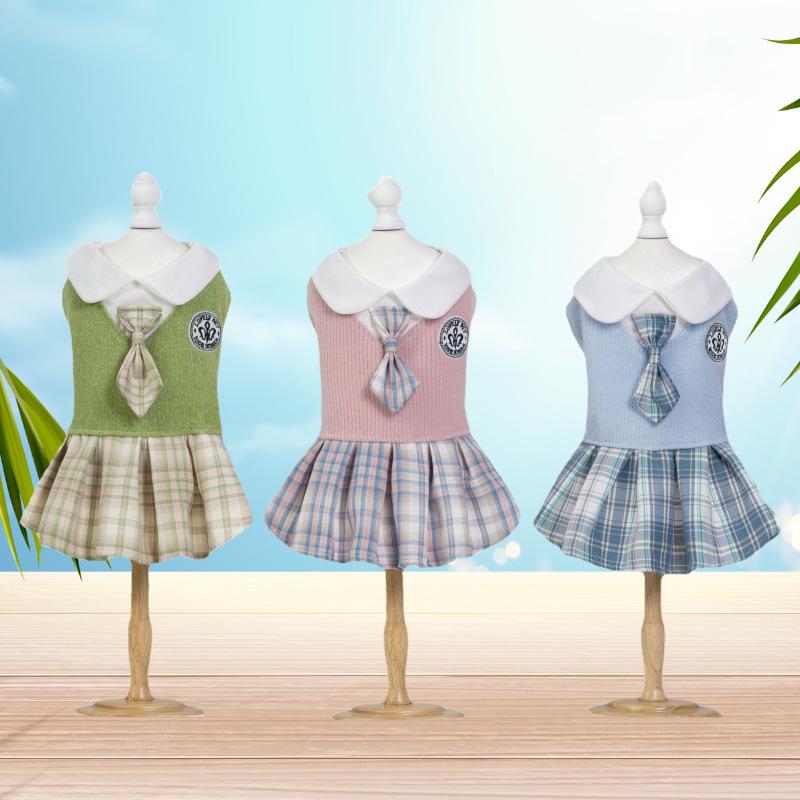 pet supplies dog clothes wool jk plaid dress small and medium pets spring and autumn comfortable clothes wholesale