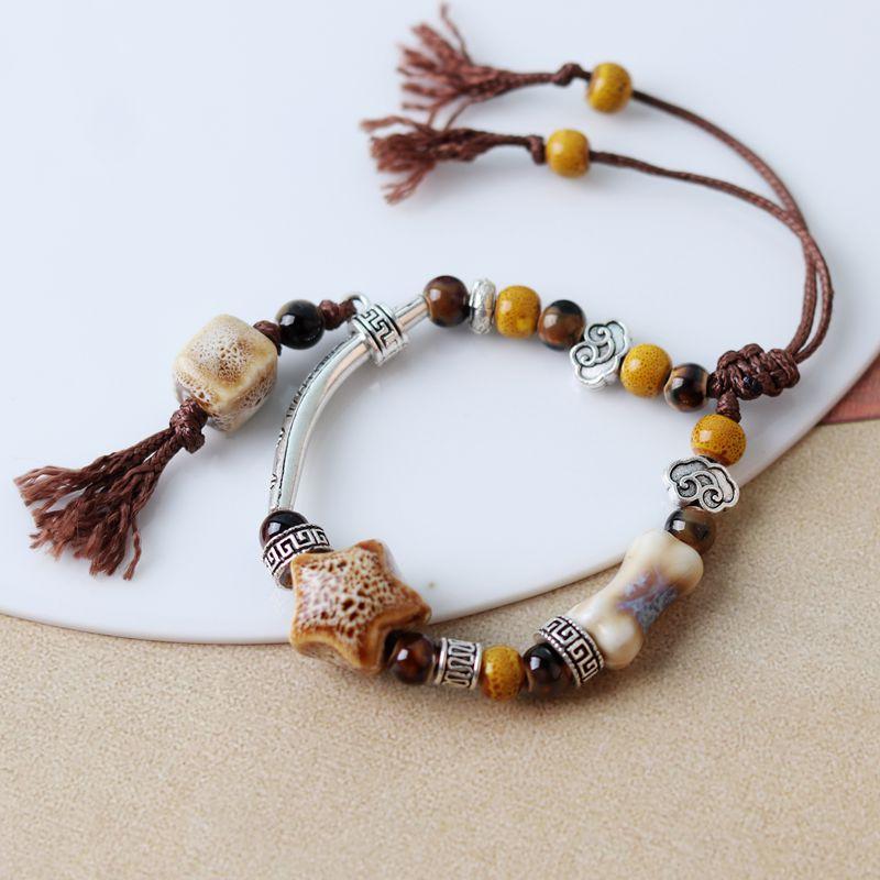 factory supply small new chinese ceramic bracelet bone porcelain rose beads matching bracelet wholesale vintage jewelry national style
