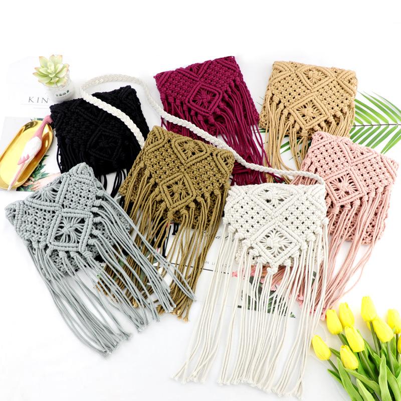 manufacturer cotton string tassel hand bag crossbody woven bag casual women's bag shoulder straw bag beach bag one piece dropshipping