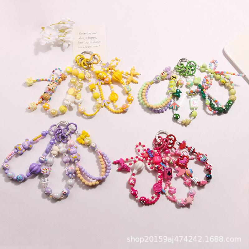 Internet Hot Hand-Painted Bead Necklace Trendy Keychain Pendant Cute Fur Ball Doll Accessories Partysu Bag Decoration