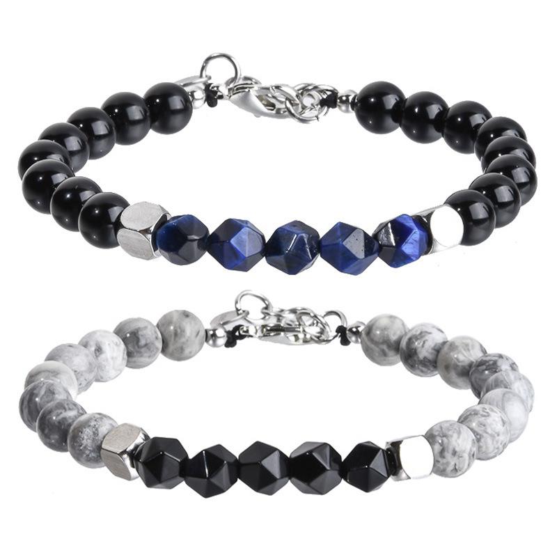 graphic customization stainless steel chain copper bead european and american men's bracelet agate crystal tigereye bead string jewelry factory