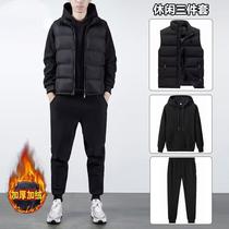 sweater suit men's cotton men's sport suit suit autumn and winter fleece-lined sportswear hooded jacket casual two-piece suit
