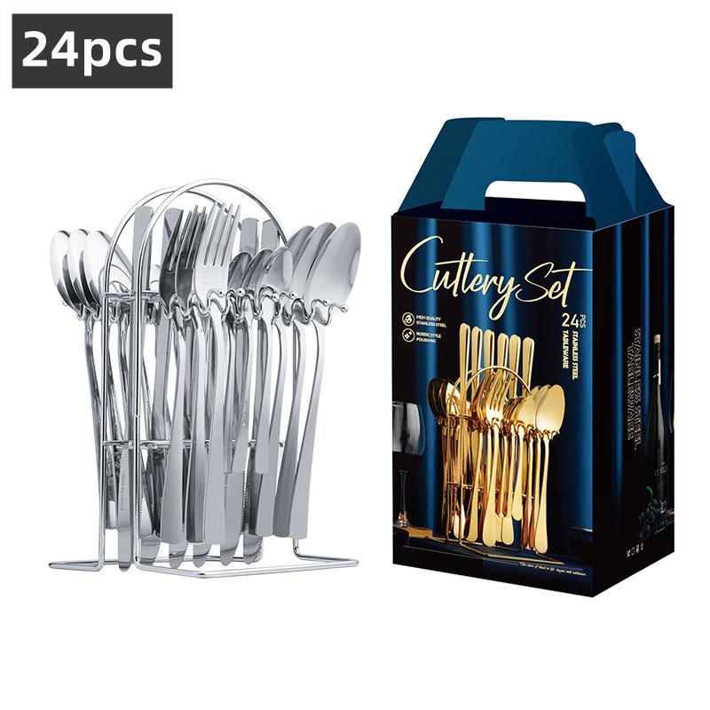 amazon hot cross-border internet celebrity products 24-piece stainless steel western tableware steak knife and fork spoon gift suit details Picture