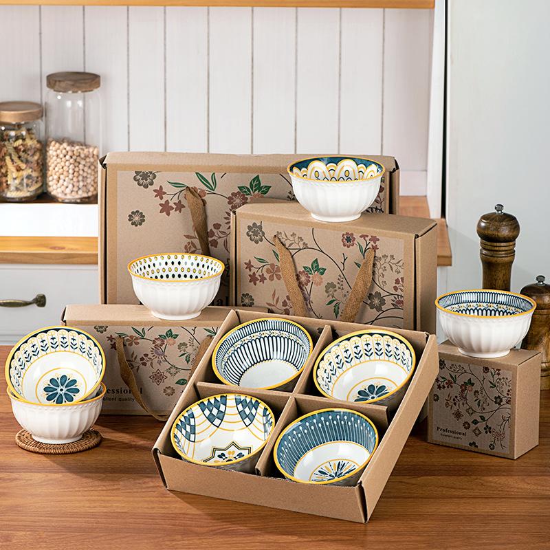 cross-border ceramic cutlery bowl and plates chopsticks package gift box real estate opening gifts rice bowl and plates tableware can be customized logo details Picture