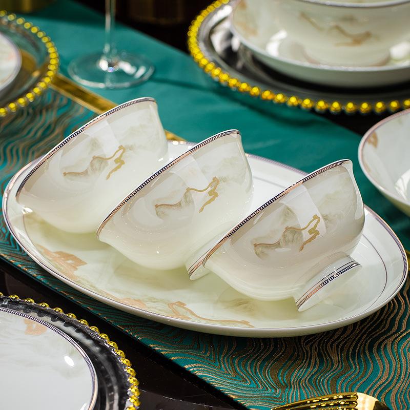ceramic bowls, dishes and plates free combination full set gift wholesale jingdezhen bone china tableware large bowl small bowl noodle bowl Specification drawing