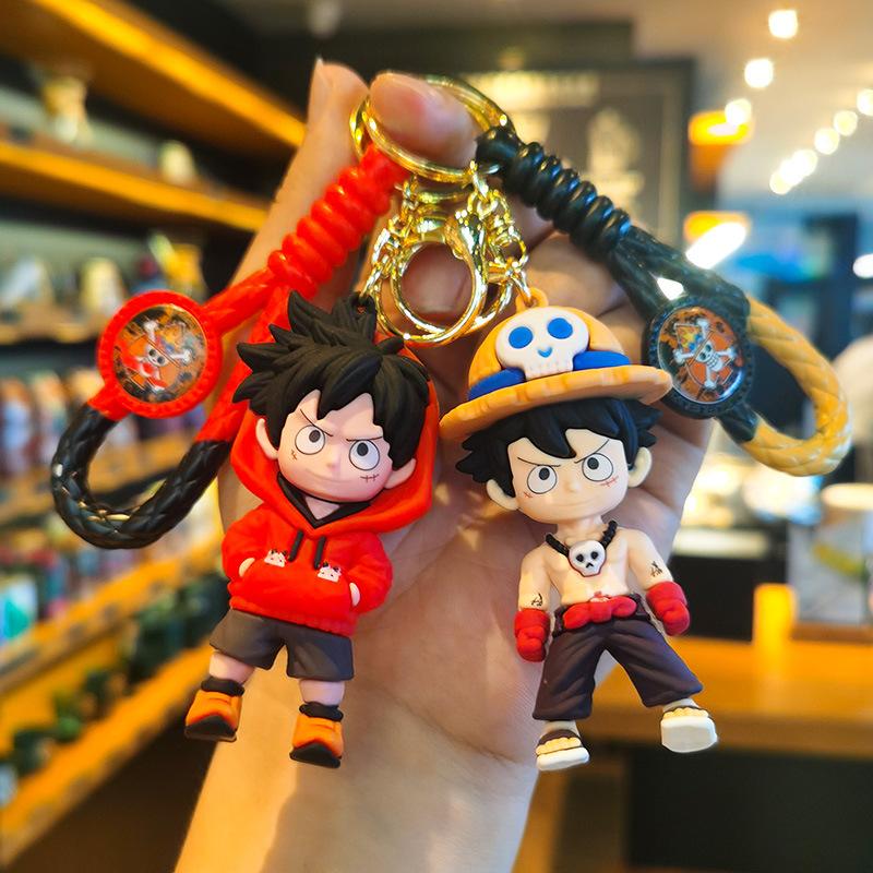woven one piece keychain pvc luffy doll key chain hand gift dragon boat festival small pendant ornament
