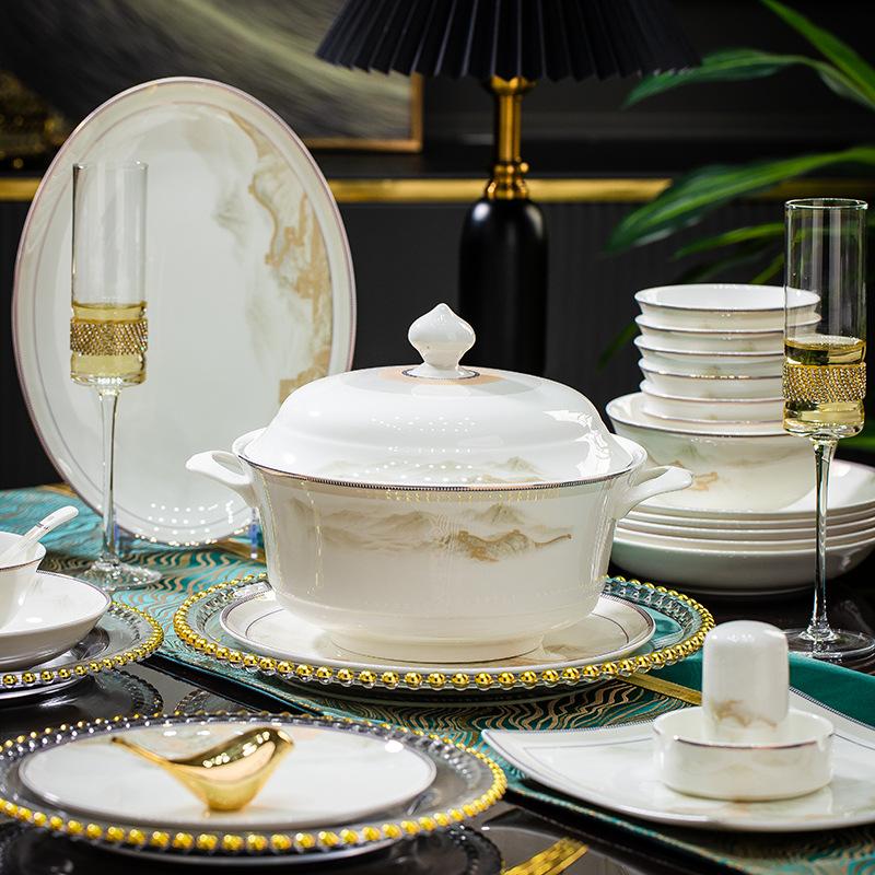ceramic bowls, dishes and plates free combination full set gift wholesale jingdezhen bone china tableware large bowl small bowl noodle bowl details Picture