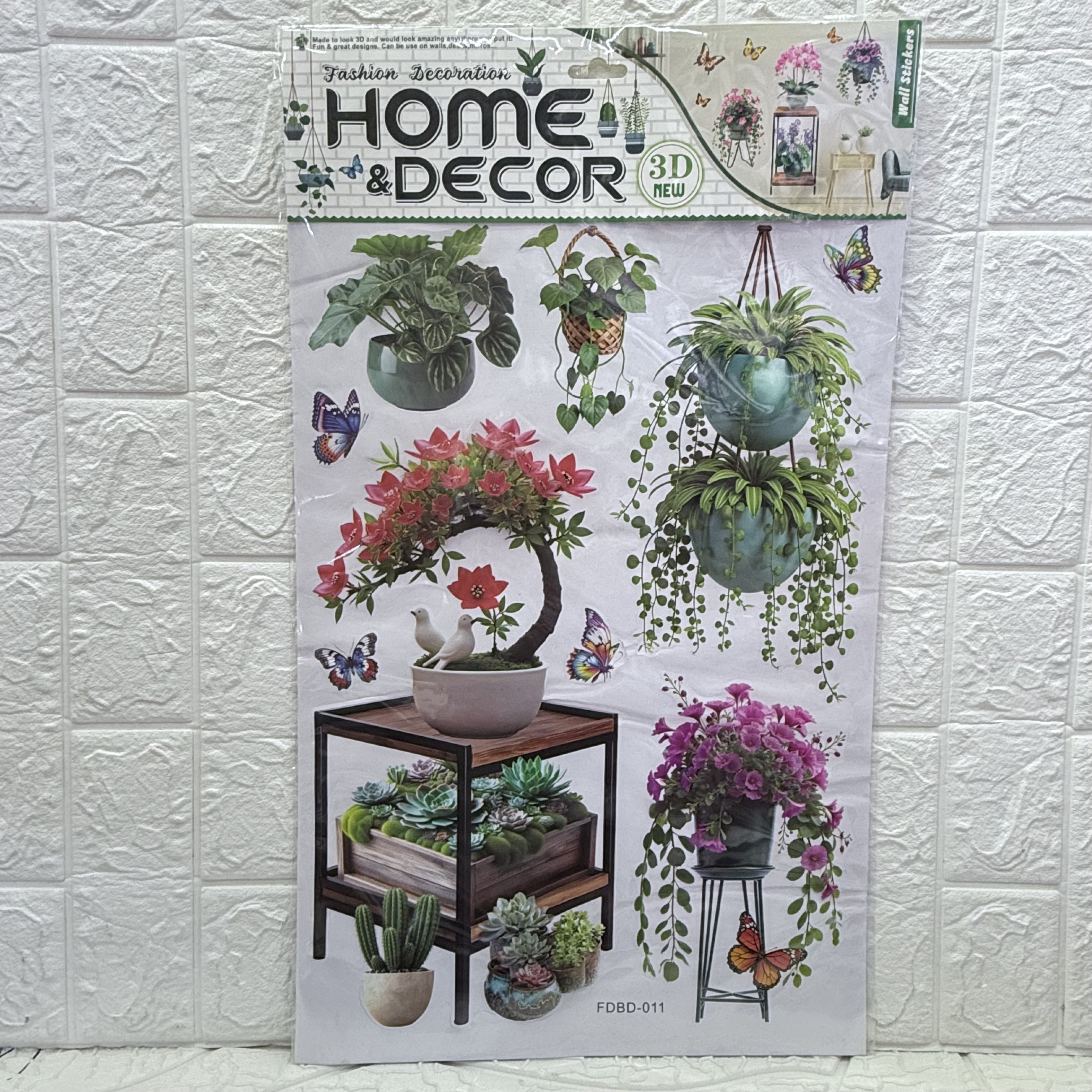 Artificial plant potted plant wall sticker series, three-dimensional handcrafted layer stickers, living room decoration, wooden frame, vase and potted plant details Picture