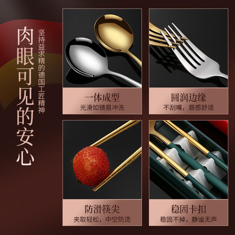Stainless Steel Tableware Set Household Chopsticks Spoon Set Student Outdoor Camping Three-Piece Portable Tableware Wholesale Application Scenario