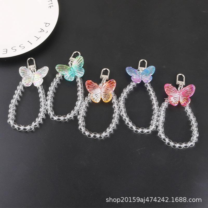 New Creative Bead Bracelets Charm Car Key Ring Pendant Cute Colorful Acrylic Butterfly Bag Ornaments