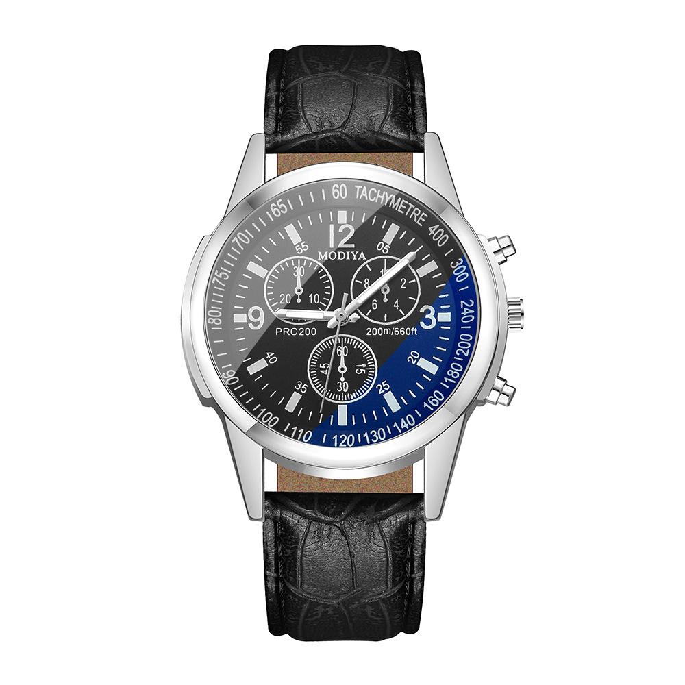 spot hot sale three-eye blue light glass belt men's watch gift watch men's quartz watch factory wholesale