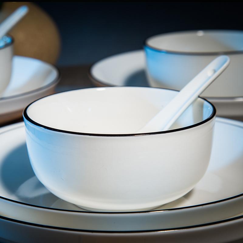 Simple European Black Line Bowl Dish & Plate Tableware Suit Blue and White Porcelain Bowl Activity Gift Bowl Set Hand Gift Box details Picture