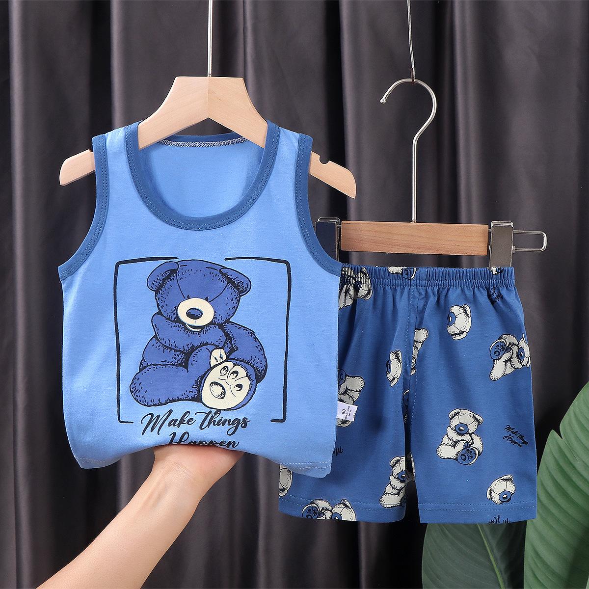 Children's Vest Suit Summer Pure Cotton New Girls' Shorts Clothes Baby Korean Style Sveless for Boy Suit Children's Clothing