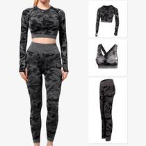 european and american camouflage seamless yoga clothes suit women's tight workout clothes top lulu high waist yoga pants sports trousers
