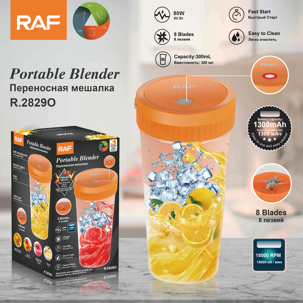 RAF European and American standard juicer, portable multi-functional USB rechargeable juicer cup, fruit electric juicer, blender details Picture