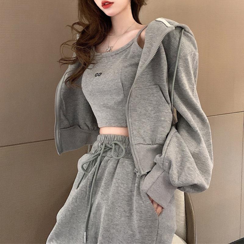 early autumn casual sportswear suit women's spring and autumn 2024 younger fashion fried street fitness ankle banded pants three-piece sweater set