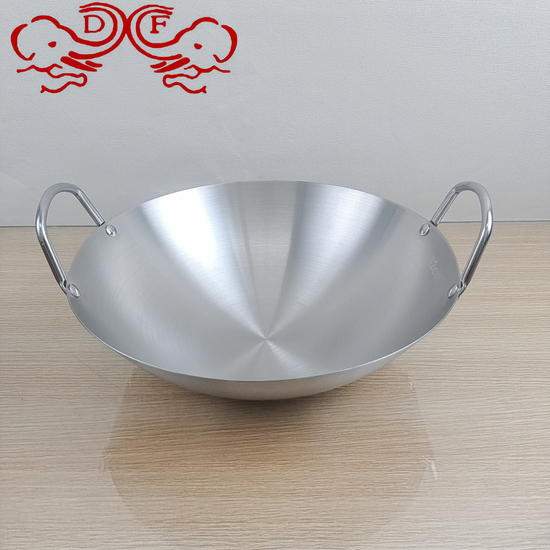 DF68793 stainless steel wok, single handle, double ear, uncoated, household stir-frying bowl, hotel chef's wok, roadside hot pot, DF TRADINGHOUSE