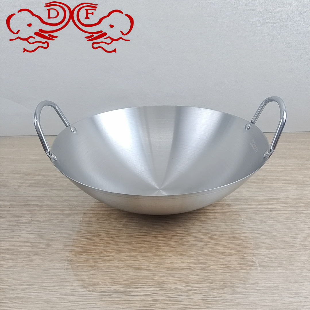 DF68793 stainless steel wok, single handle, double ear, uncoated, household stir-frying bowl, hotel chef's wok, roadside hot pot, DF TRADINGHOUSE Item Picture
