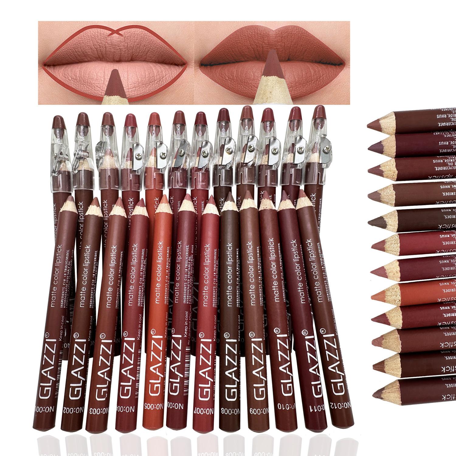 new glazzi 12 colors lip liner matte finish makeup artist lipstick pen hook line lip pencil makeup