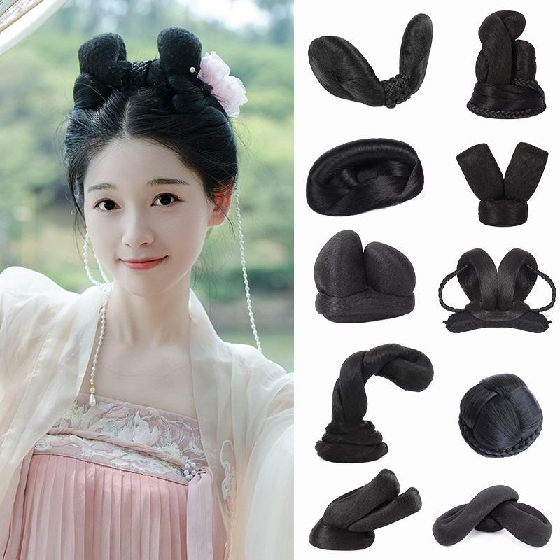headdress for han chinese clothing antique wig one-piece female chenggexing updo bun han chinese clothing styling hair bag pad hair