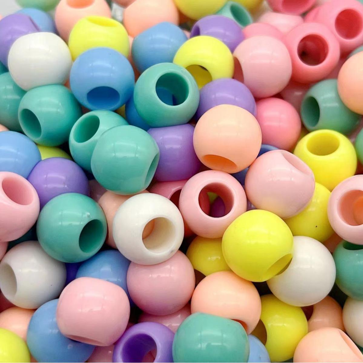 spring color plastic round beads acrylic large hole beads children diy handmade beaded material straight hole loose beads