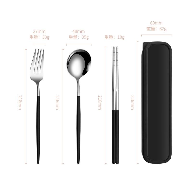 Stainless Steel Tableware Set Household Chopsticks Spoon Set Student Outdoor Camping Three-Piece Portable Tableware Wholesale Item Picture