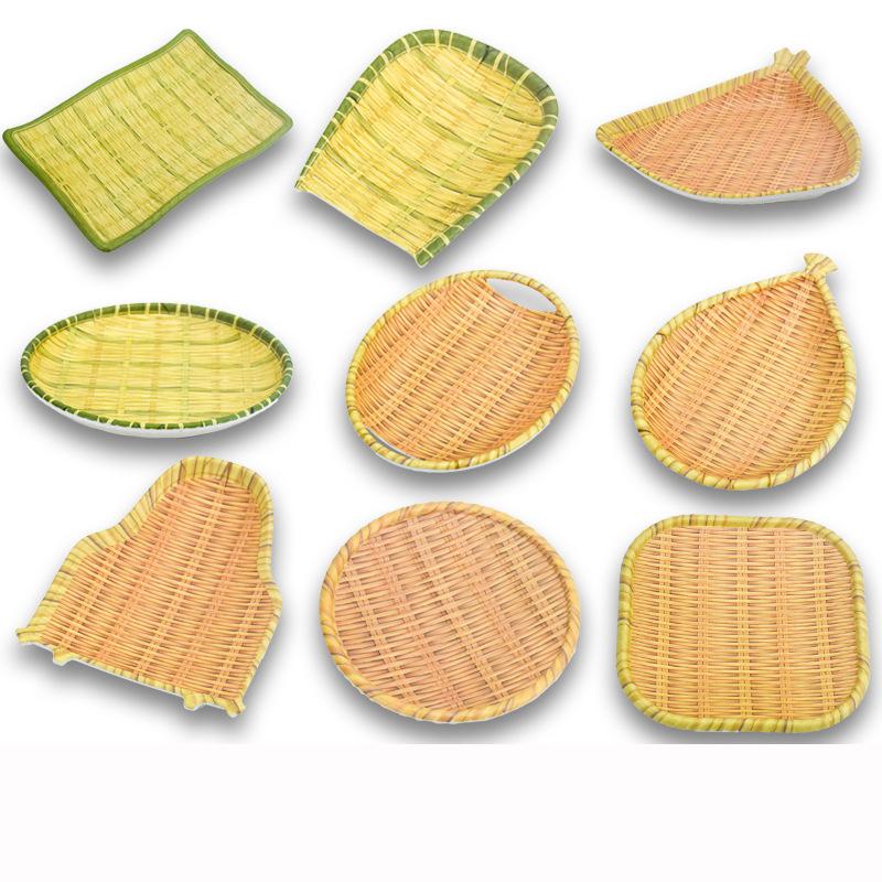 Bamboo Disc Hot Pot Food Plate Restaurant Large Plate Barbecue Plate Imitation Porcelain Farmhouse Tableware Green Roast Chiken Plate Banquet