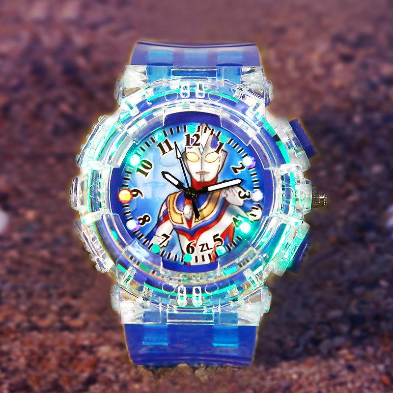 Spot Supply Children's Kindergarten Luminous Watch Wangwang Team Spiderman Colorful Flash Boy Quartz Watch