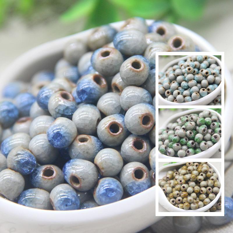 jingdezhen high temperature ceramic vintage clay ice crack 8mm beads blue yellow green diy beads