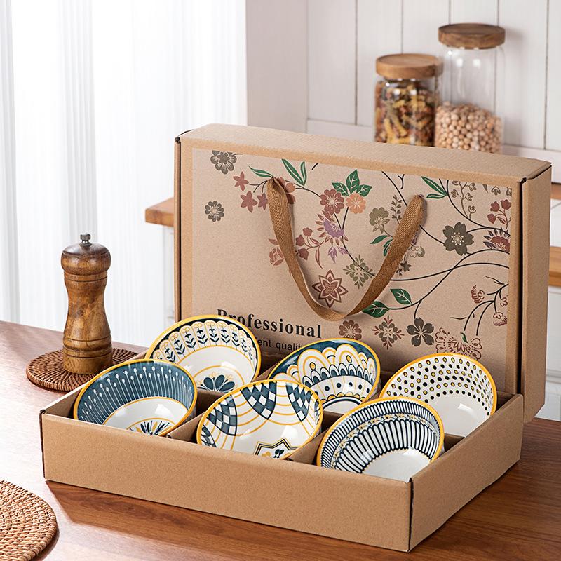 cross-border ceramic cutlery bowl and plates chopsticks package gift box real estate opening gifts rice bowl and plates tableware can be customized logo Specification drawing