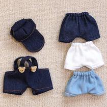 14cm palm dog doll suspender pants small hat bjd doll jeans plush toys doll clothes accessories wholesale