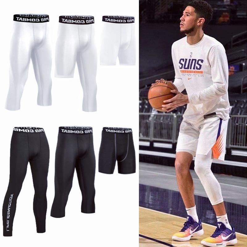 basketball leggings single leg cropped leggings men's high elastic breathability sports workout devices quick-drying running fitness pants