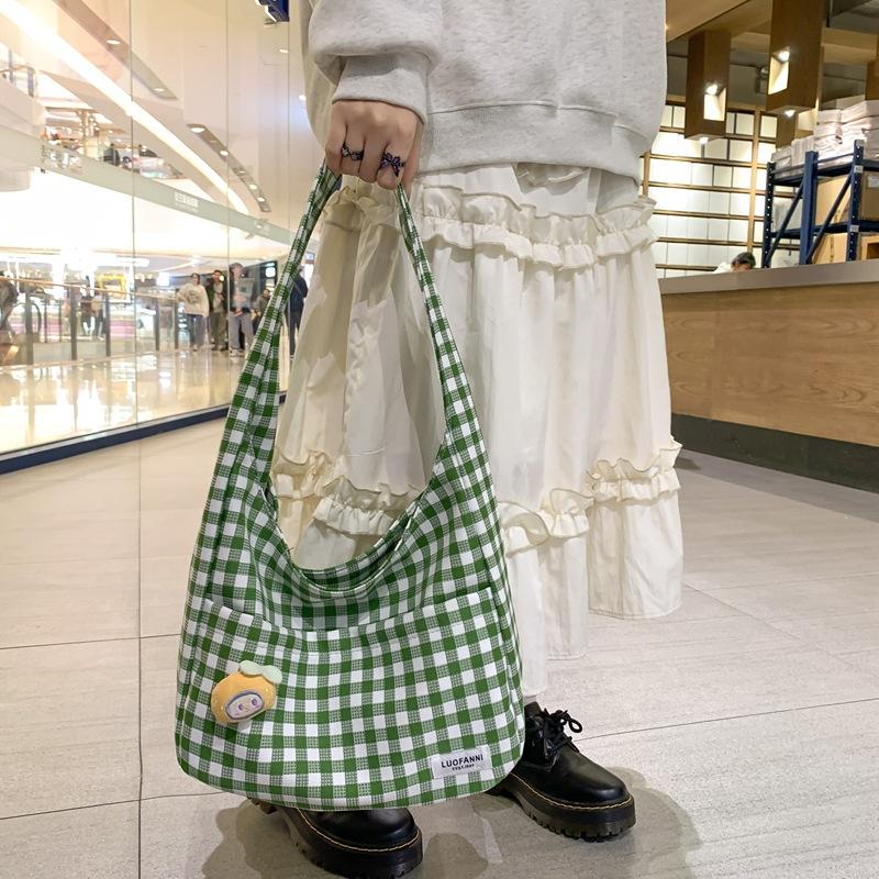 Yeyu/Japanese Plaid Canvas Shoulder Bag College Style Casual Messenger Bag Hand Bag Large Capacity Schoolbag women bag