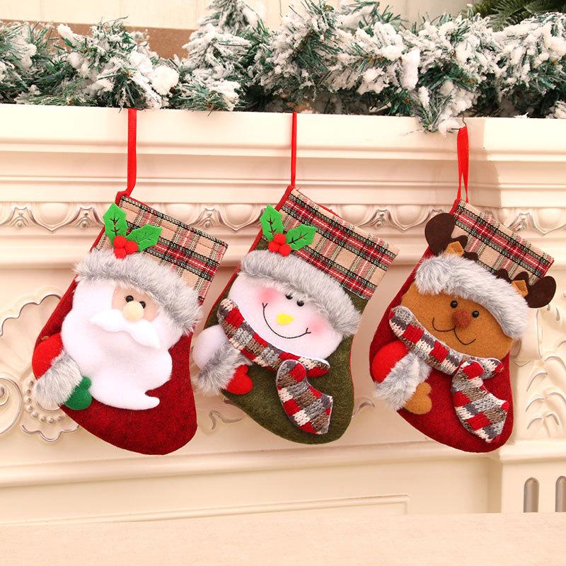 cross-border new product christmas stockings christmas decorations christmas gift bag vintage plush christmas stock gift bag