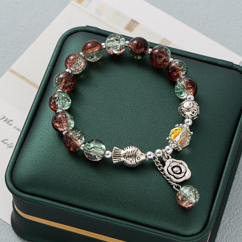 national style cracked cystal bracelet female retro national style butterfly gradient beads colored glaze bracelet cultural and creative ornament wholesale
