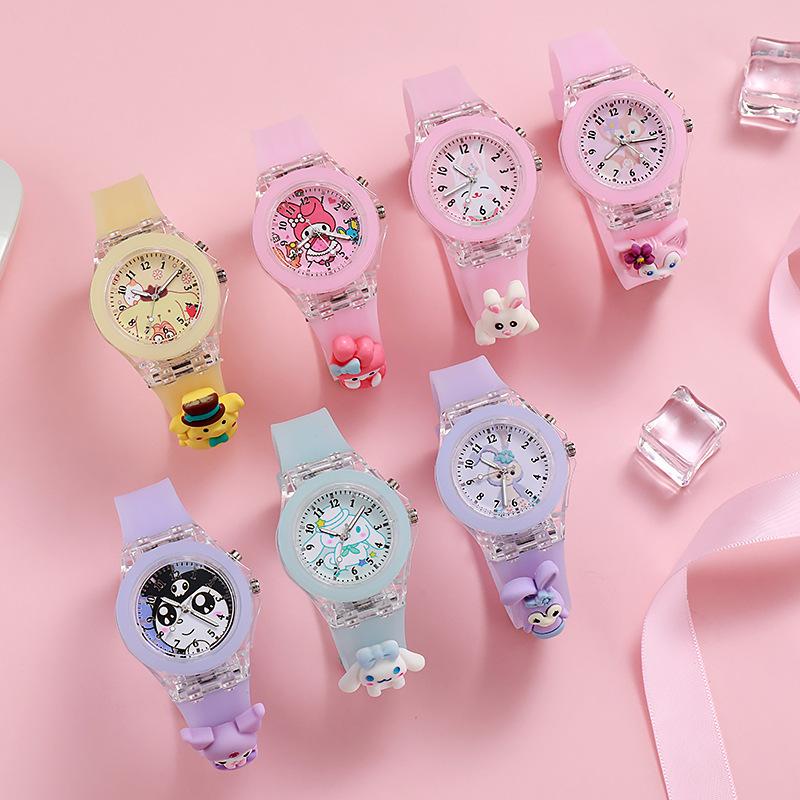 Wholesale Primary School Children's Watch New Cartoon Colorful Fshing Light Luminous Watch Doll Silicone Electronic Watch