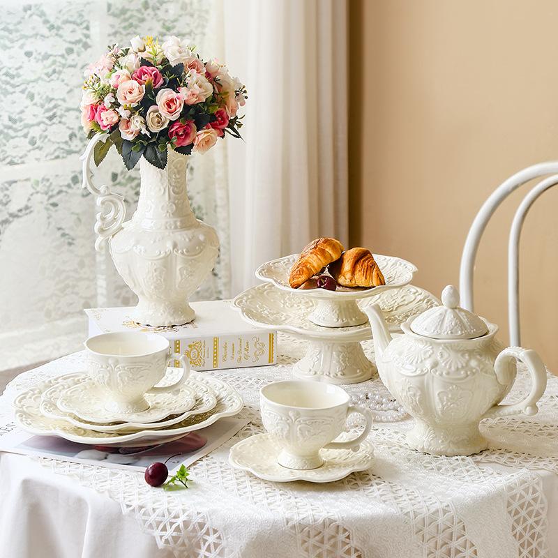 vintage coffee cup embossed household ceramic cup pot palace style tableware ceramic afternoon tea cup set full figure