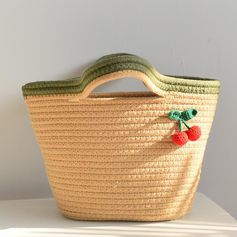 small cherry handbags cotton braided hand bag seaside vacation beach bag tote bag hand bag