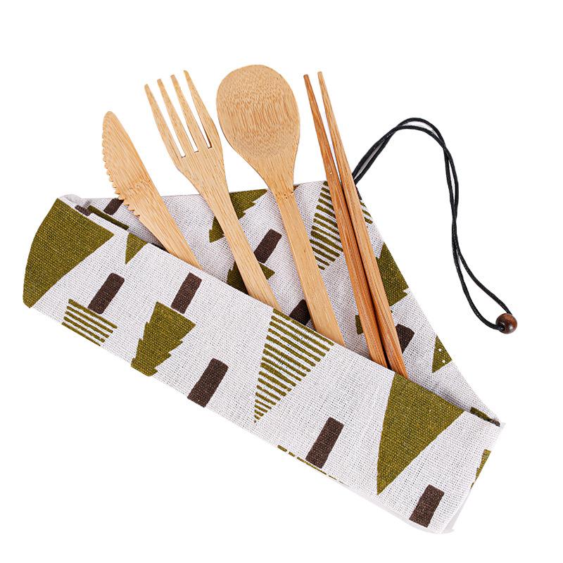 japanese bamboo knife, fork and spoon chopsticks portable western food/steak tableware suit cloth bag student three-piece set engraved logo Specification drawing